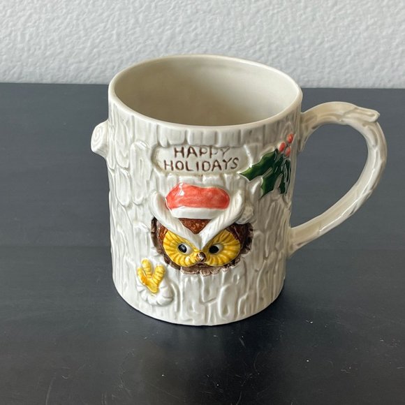 1979 Enesco Owl in Tree-Shaped Mug // E-2672 // Vintage Christmas - Picture 1 of 6